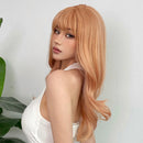 EASIHAIR Light Orange Synthetic Wigs Long Wavy Ombre Natural Hair Wigs with Bangs for Women Cosplay Lolita Wig Heat Resistant