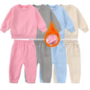 2026 New Arrivals Little Girls Clothing Tracksuit 2 Pieces Set Warm Fleece Plain Top Sweatshirt+Pants Loungewear Suit For Kids