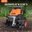 VEVOR 12 Amp Electric Tiller, 18" Tilling Width 3.94" Tilling Depth Corded Electric Tiller/Cultivator, Steel Mn Tines, Rototille