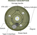 多功能四合一设计露营灯串 USB充电户外帐篷装饰灯 XTE LED带磁铁挂钩手电筒