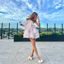 Beach Layer Ruffles Long Dress Women 3d Flower Backless Sleeveless Slim Fit Maxi Dresses Female 2025 Summer Lady Party Robes