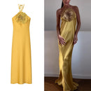 Women Elegant Chest Diamond Flower Halter Dress Backless Sexy Long Dresses Summer 2025 New Fashion Evening Party Dresses