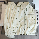 Flower Print Women Autumn Two Piece Pajama Set Long Sleeve V Neck Top & Elastic Waist Pants 2 Pieces Female Sleepwear Nightwear