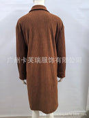 Retro Chic Women Midi Dress Corduroy Fabric Lapel Collar Popular Button Front Loose Fit Long Sleeve Comfy Casual Daily Outfit