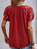 2024 Summer Floral Print Blouses For Women Fashion V Neck Short Sleeve Boho Beach Casual Tops Female Elegant Shirt New Womenes