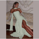 The Aurelian | Butter Yellow Mesh-Spliced Asymmetric Evening Gown