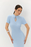 TARUXY Short Sleeve Knitted Long Dress Female Slim Hollow Retro Elegant Sweater Dress 2025 Summer New High Waist Women‘s Dress
