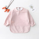 Solid Color Kids Baby Feeding Bibs Waterproof Long Sleeve Apron with Pocket Toddler Burp Cloth Boys Girls Anti-dirty Art Smock