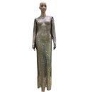 Sexy See Through Rhinestone Club Split Dress Women Crystal Glitter Evening Party Dresses Long Fishnet  Beach Slash Neck Dress