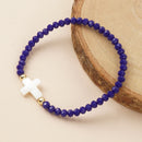 Go2boho Crystal Beaded Bracelets Healing Luck Shell Cross Boho Elastic Stretch Handmade Jewelry For Women Men Fashion Gifts