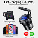 63W铝制USB充电器插座，快速充电12V/24V USB C车载充电器插座，带PD和QC3.0双USB端口，适用于汽车、船、摩托车