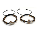 Cross Bracelet Pine Beads Weaving Knot Rosary Saint Benedic Bracelet Adjustable Rope Chain Suitable for Most Adults
