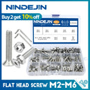 NINDEJIN 内六角沉头螺钉套装 m2 m2.5 m3 m4 m5 m6 不锈钢平头螺栓螺母套装
