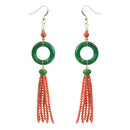 Natural Green jade Red coral beads Circle fringe Earrings FOOL'S DAY Lucky Ear stud Diy New Year Halloween Hook VALENTINE'S DAY