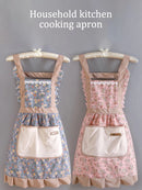 1pc Strap Canvas Floral Apron with Hood, Waterproof Oil-resistant Breathable Workwear WaistApron