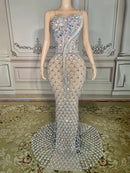 Charming Bright Crystal Dress Sexy Luxury Beaded Rhinestone Tulle Evening Dress Prom Party Dress Noble Wedding Wedding Dress