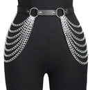 Women Punk Gothic Black PU Leather Studded Leg‑Waist Harness Belt, Adjustable Decor Accessory for Rave Festival Halloween Party