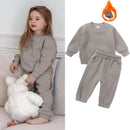 2026 New Arrivals Little Girls Clothing Tracksuit 2 Pieces Set Warm Fleece Plain Top Sweatshirt+Pants Loungewear Suit For Kids