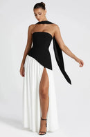The Aurelian | Butter Yellow Mesh-Spliced Asymmetric Evening Gown