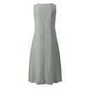 Breathable Summer Women Midi Dress Linen Blend Notch V Neck Dress Button Sleeveless Loose Fit Dresses Comfy Casual Beach Outfit