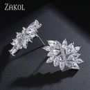 ZAKOL 精致立方氧化锆水晶耳钉 女士时尚白色花朵手工婚礼珠宝 EP480