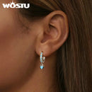 WOSTU 925纯银蓝色心形绿松石耳环 女士闪亮CZ水滴耳坠 耳饰