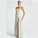 The Aurelian | Butter Yellow Mesh-Spliced Asymmetric Evening Gown