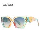 SO&EI Retro Polygon Cat Eye Colorful Sunglasses Women Fashion Brand Designer Clear Gradient Shades UV400 Men Sun Glasses
