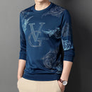 New Men's Casual Long Sleeved Round Neck Printed T-shirt Thin Summer Comfortable Fashion Casual New Arrivals Street Style Top