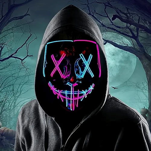 Led Light up Halloween Mask, Glowing El Wire Scary Mask, Red & Black, Plastic Construction, for Festive Cosplay, Costume Parties, Carnival, Gifts, Led Halloween Mask - Colorful Lights