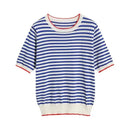 Short Sleeve T-shirts Women Striped Basic Chic Simple All-match Harajuku Retro Cotton O-neck Trendy Loose Leisure Cozy Womens