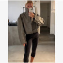 Retro Crocodile Pattern Short Women's Leather Jacket High Collar Zipper Loose Long Sleeve Jackets 2026 Lady Street Daily Wear