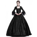 Medieval Victorian Court Lace Patchwork Gothic Dress Halloween Witch Cosplay Party Costume Square Neck Flare Sleeve Maxi