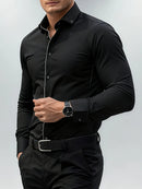 FGKKS New Men Shirts Brand Fashion Quality Smart Business Four Season Long Sleeve Casual Patchwork Elastic Male Dress Shirt