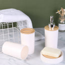6PCS  Bamboo Lid Bathroom Kit, Soap Bottle, Toothbrush Holder, Mouthwash Cup, Soap Box, Toilet Brush, Portable Trash Can