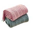 Inyahome Knitted Chunky Throw Blankets for Couch and Bed Soft Cozy Knit Blankets with Tassel Farmhouse Warm Woven Blankets Pink