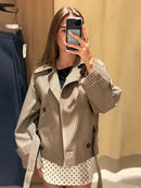 Chic Grid Belt Women's Coat Double Breasted Lapel Lace-Up Long Sleeve Lady Coats 2026 Autumn Fashion Female Vintage Jacket Lady