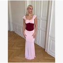  Women Sexy Color Blocking Halter Maxi Dresses Elegant Backless Off shoulder Sleeveless Slim Gowns 2026 New Lady Party Vestidos