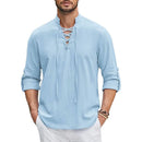 Men's Renaissance Shirt Pirate Medieval Viking top Cotton Linen Shirts Men Long Sleeved Halloween Costume