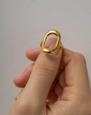 Youthway Metal Cutout Geometric Rectangular 18k Gold Plated Ring Texture Waterproof Jewelry for Women