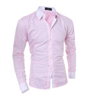 Men Long Sleeve Shirt 2025 Spring Striped Shirts Slim Fit Male Casual Social Patchwork Shirt Turn-down Collar Camisa Masculina