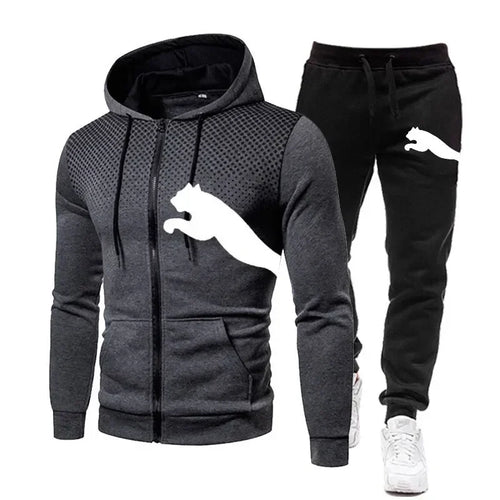 男士连帽衫套装 时尚秋冬设计师服装 连帽夹克+裤子套装 慢跑运动服 两件套