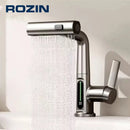 Digital Display Bathroom Basin Faucet Pull Out 3 Ways Nozzle Rainfall Stream Sprayer Crane Lifting Hot Cold Water Mixer Tap