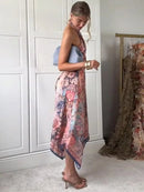 Chic Printed Women's Dress Halter Sleeveless Irregular Waist-Closed Lady Dresses 2026 Summer Chic Female Vacation Holiday Robe