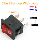 5件/批 12款KCD1系列 21*15mm 3/4/6脚船形汽车翘板开关 6A/250VAC 10A/125V AC带红绿灯开关