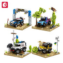 SEMBO Desert Off-Road Racing Scene Assemblage Building Blocks Kits MOC Technical Auto Sports Car Model Bricks Toys Holiday Gifts