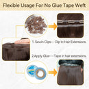 Invisible Long Tape PU Weft Human Hair Bundles Real Natural Hair Seamless & No-Glue Injected Tape In Hair Extensions Thick Ends