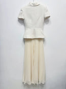 The Atelier Tweed | Pleated Patchwork Midi Dress with Structured Stand Collar