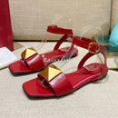 The Rivet Artisan Sandal: Genuine Leather Flat with Statement Buckle