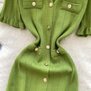 SINGREINY Summer OL Knit Dress 2025 Women V Neck Button Design Slim Mermaid Sundress Fashion Elastic Solid Bohemian Long Dress